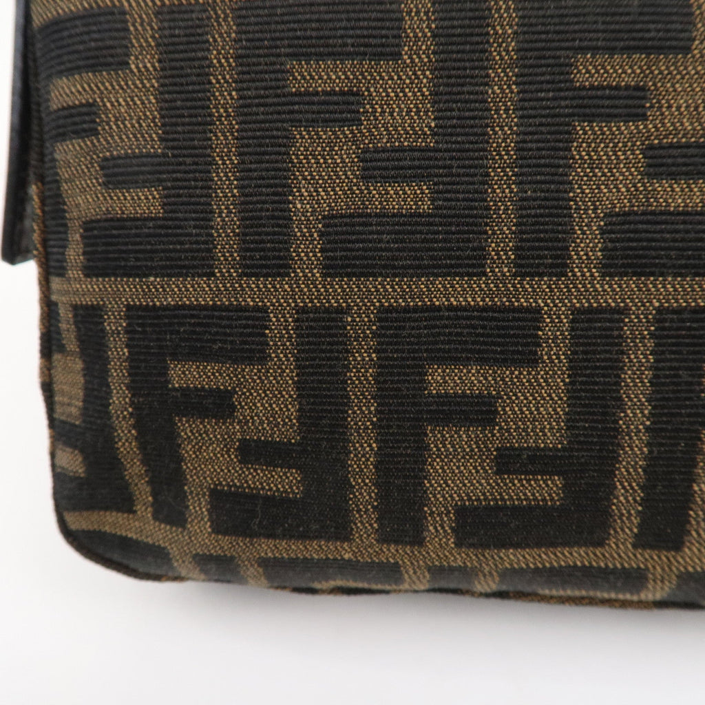 FENDI Mamma Baguette Canvas Leather Shoulder Bag Brown Black 26424