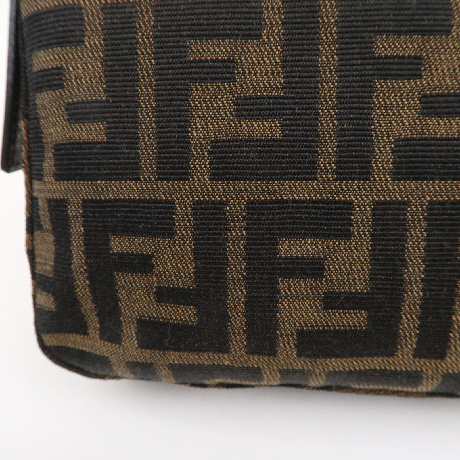 FENDI Mamma Baguette Canvas Leather Shoulder Bag Brown Black 26424