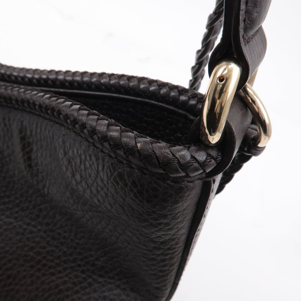 GUCCI Leather Shoulder Bag Hand Bag Dark Brown 336659