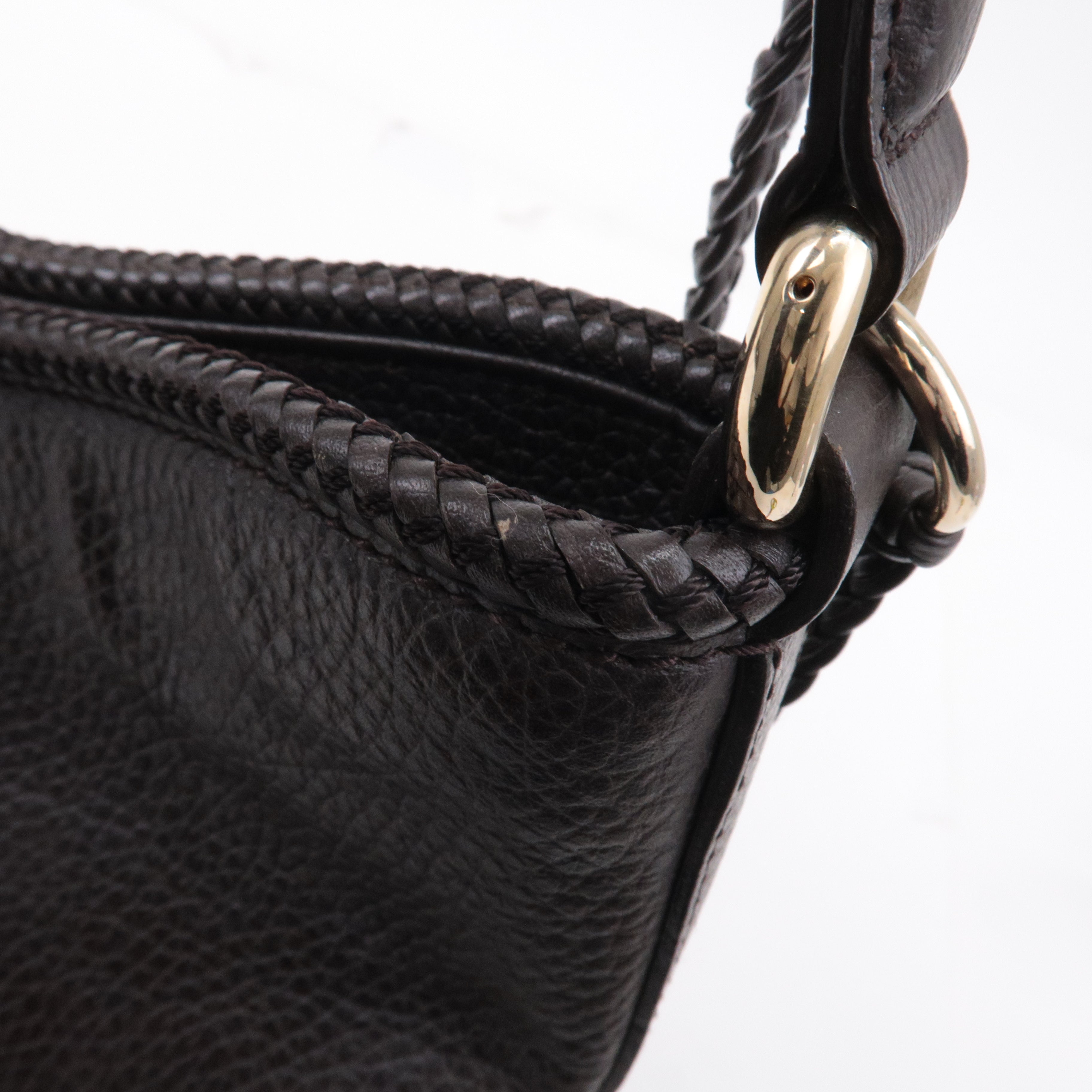 GUCCI Leather Shoulder Bag Hand Bag Dark Brown 336659