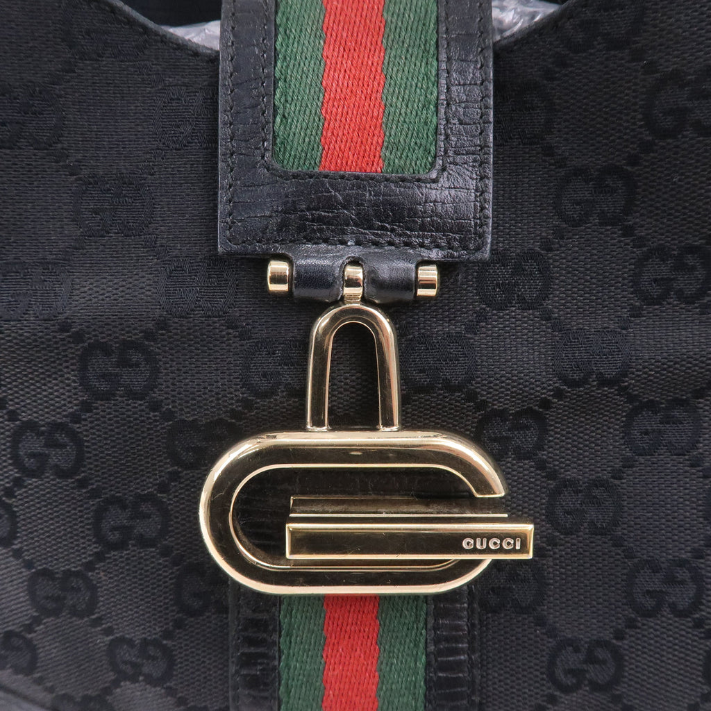 GUCCI Sherry GG Canvas Leather Shoulder Bag Black 130995