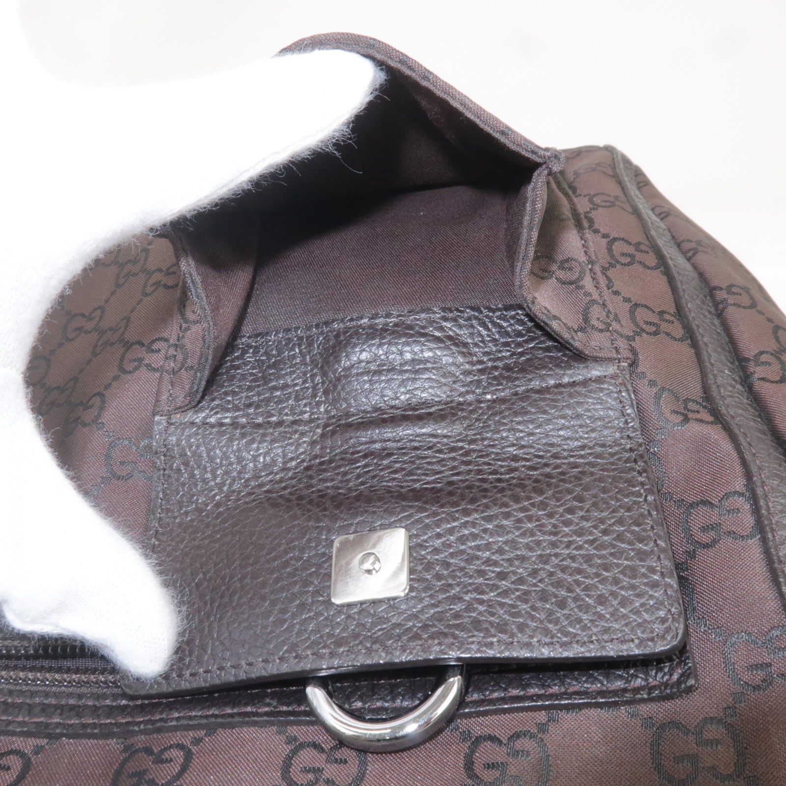 GUCCI GG Canvas Leather Tote Bag Shoulder Bag Dark Brown 268639