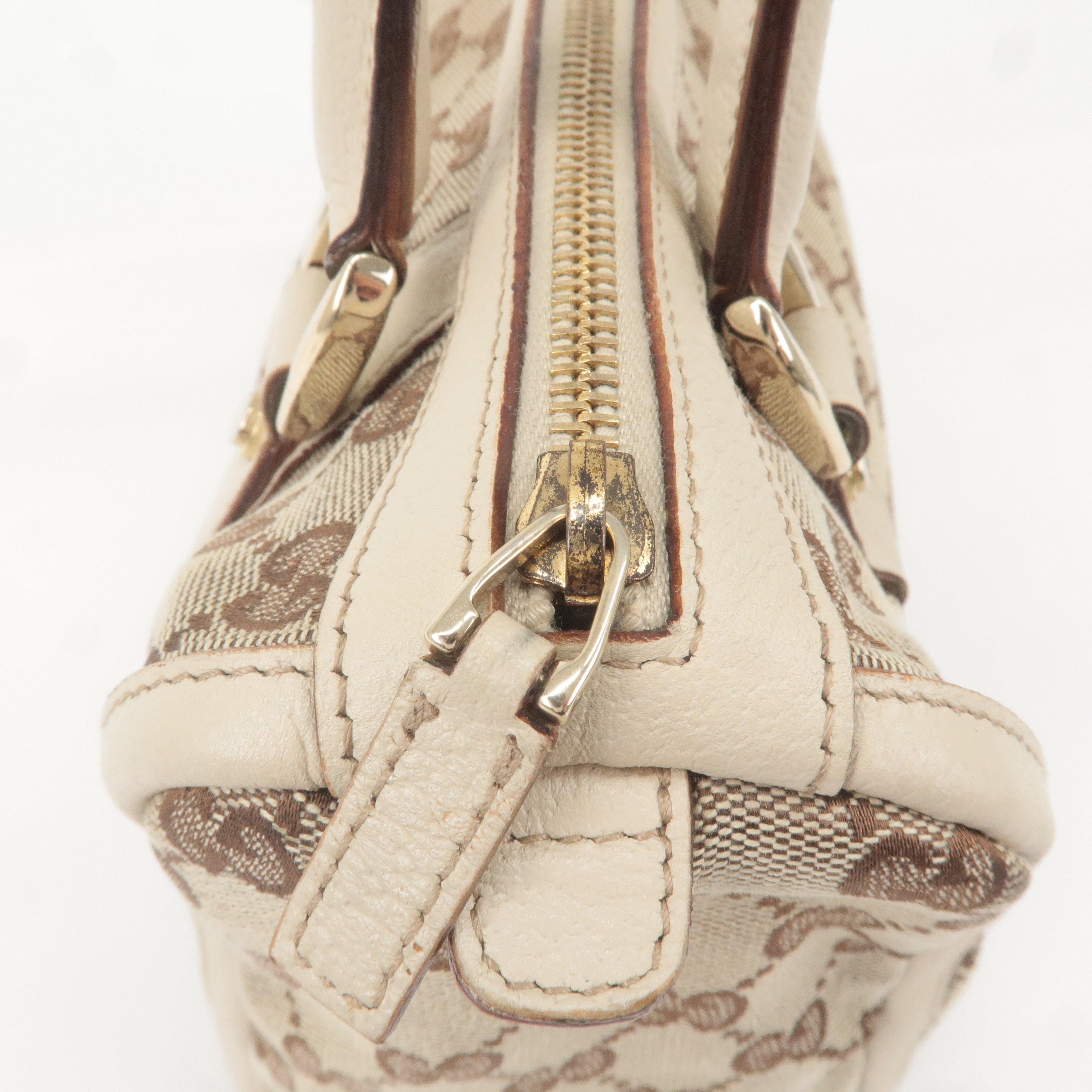 GUCCI Abbey GG Canvas Leather Boston Hand Bag Beige Ivory 130942