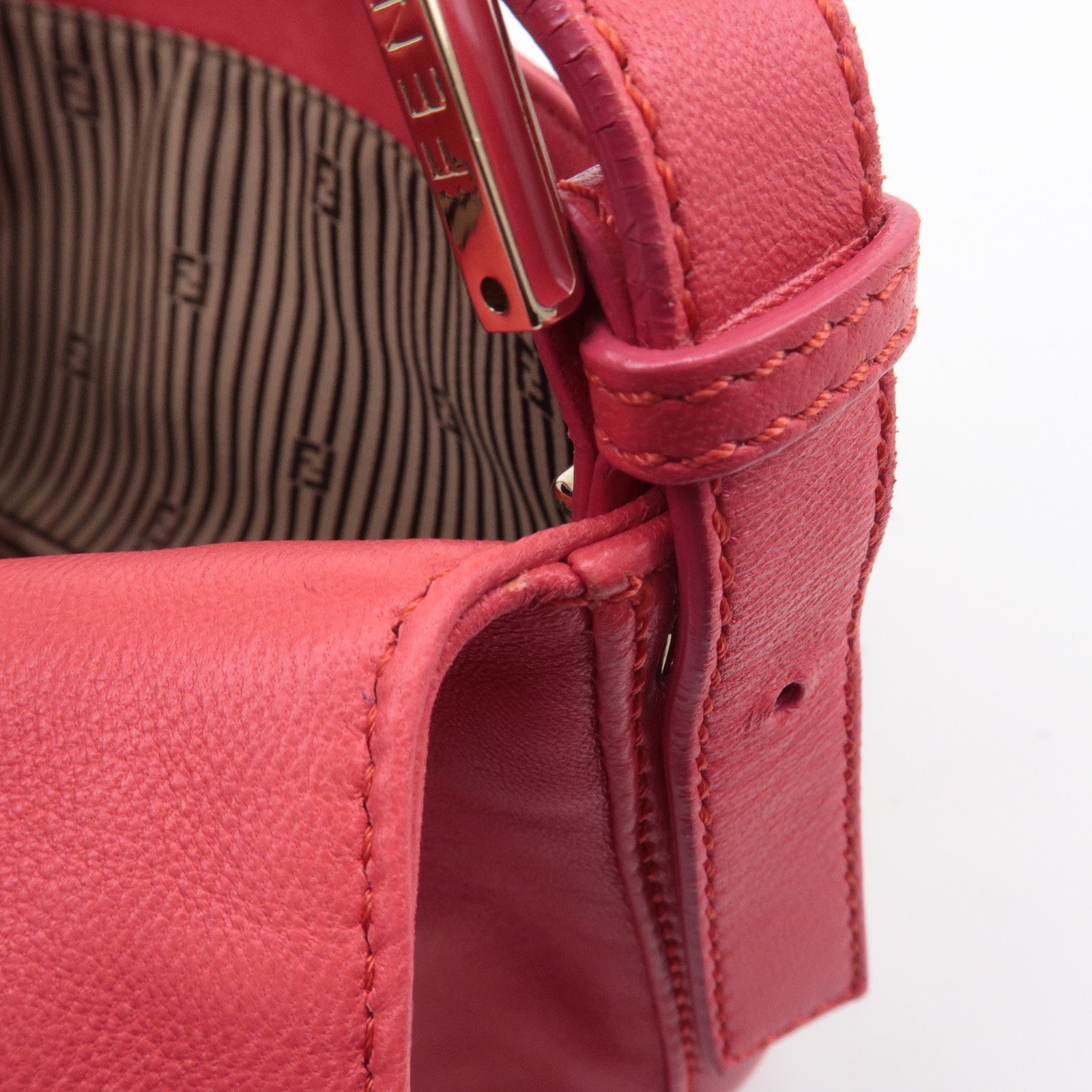 FENDI Mamma Baguette Leather Hand Bag Shoulder Bag Pink 8BR600