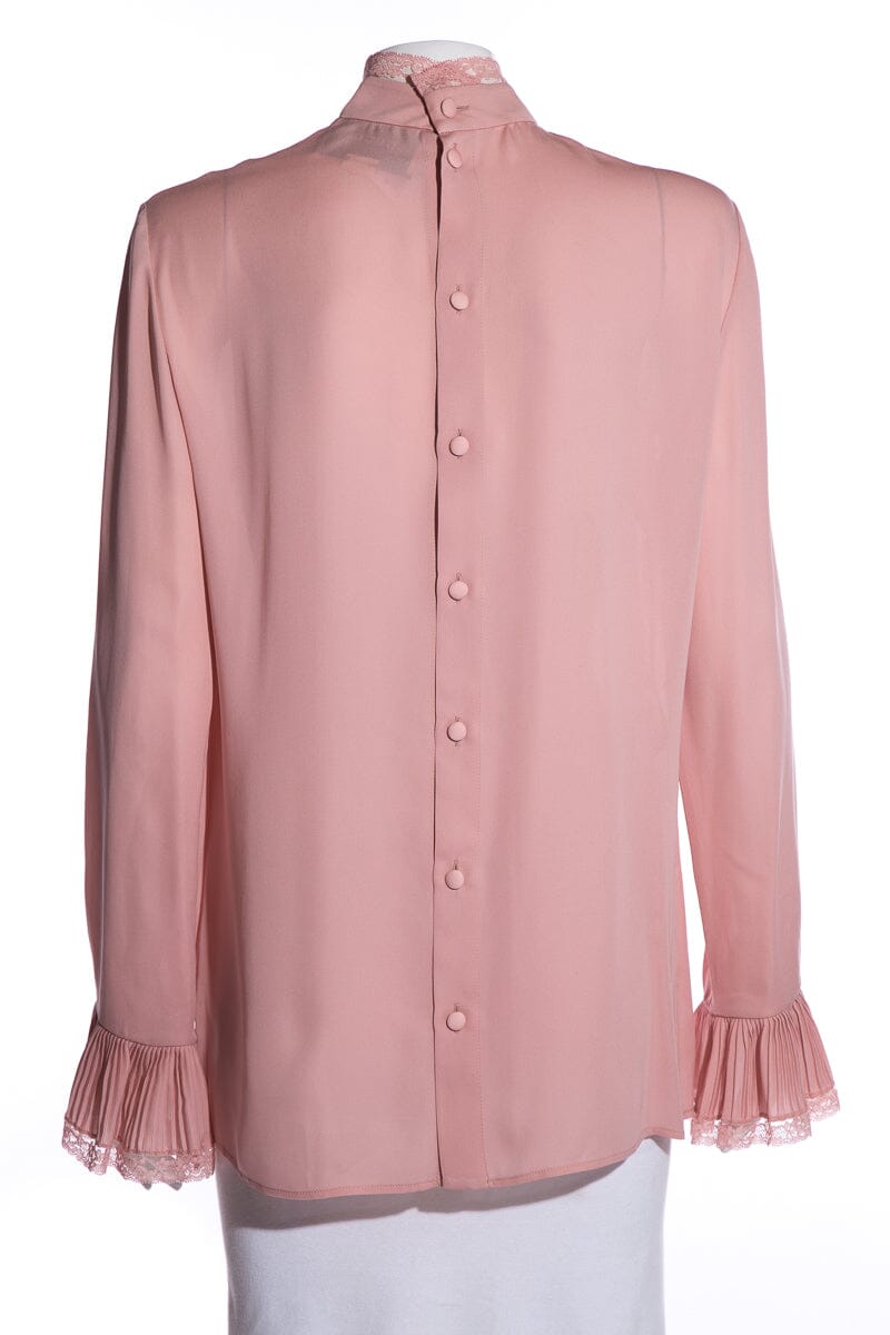 Gucci 2016 Ruffle Front Pink Silk Crepe Blouse SZ 44