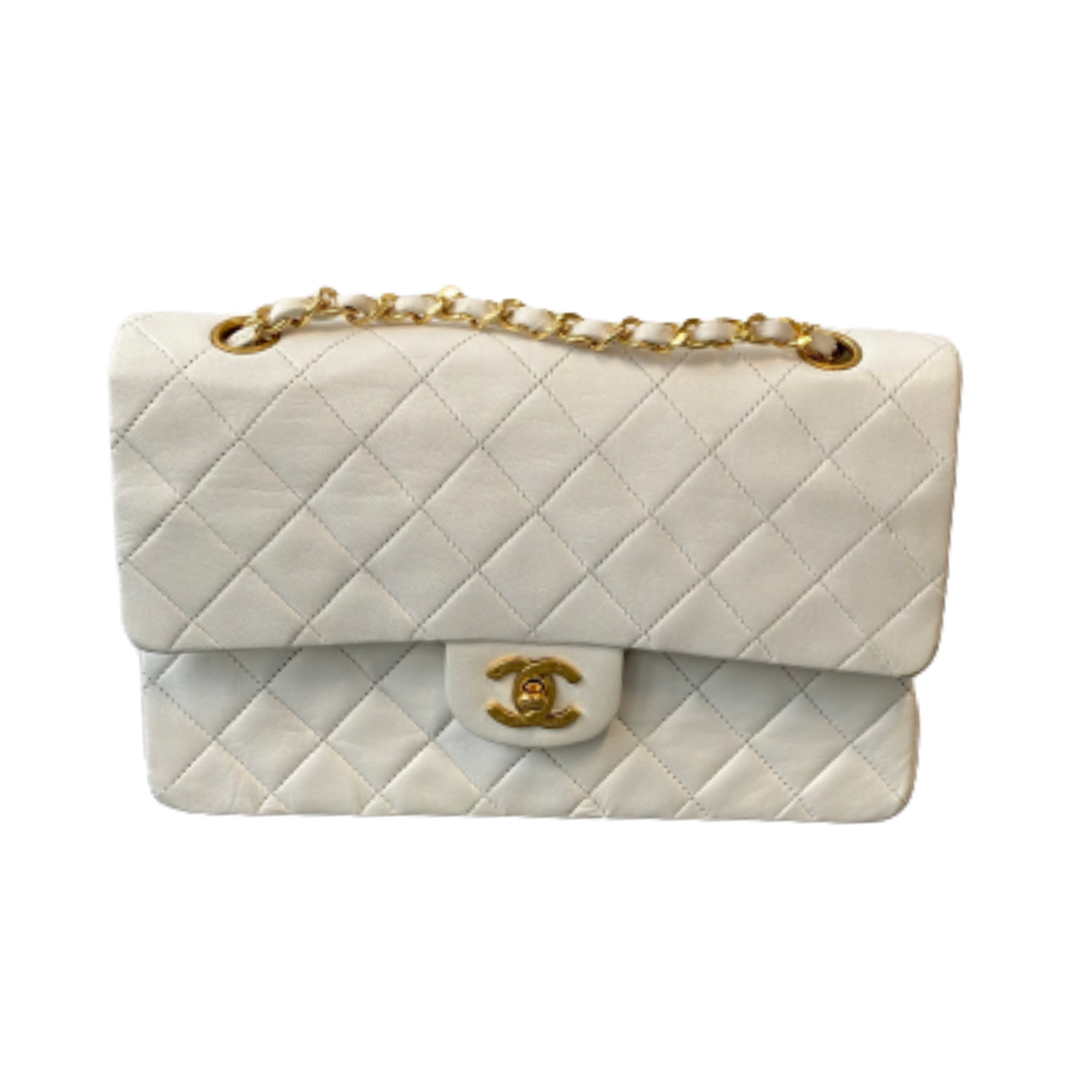 Chanel White Leather Double flap shoulder bag