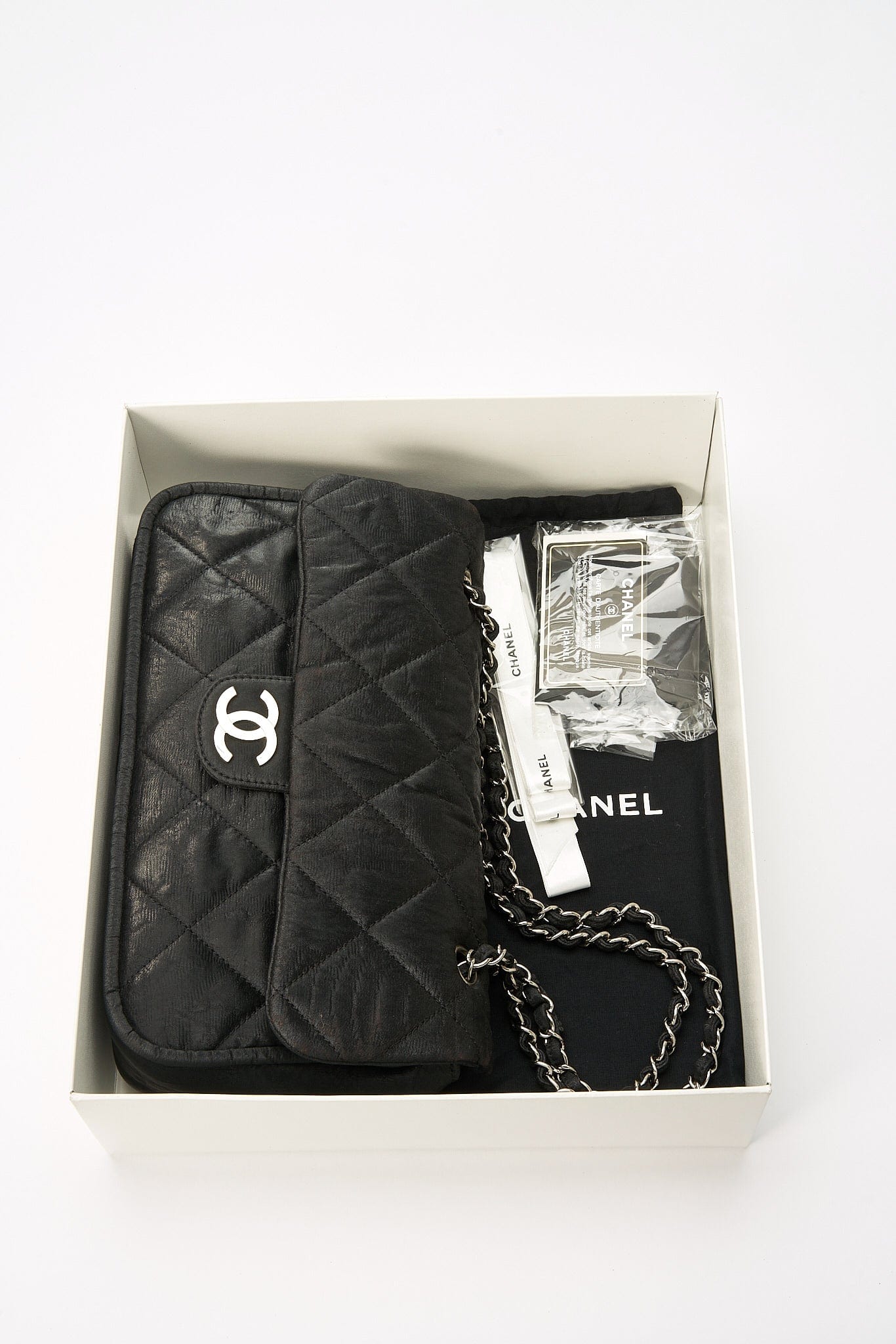 Chanel Black Textured Coated Nylon Single Flap Bag - Black