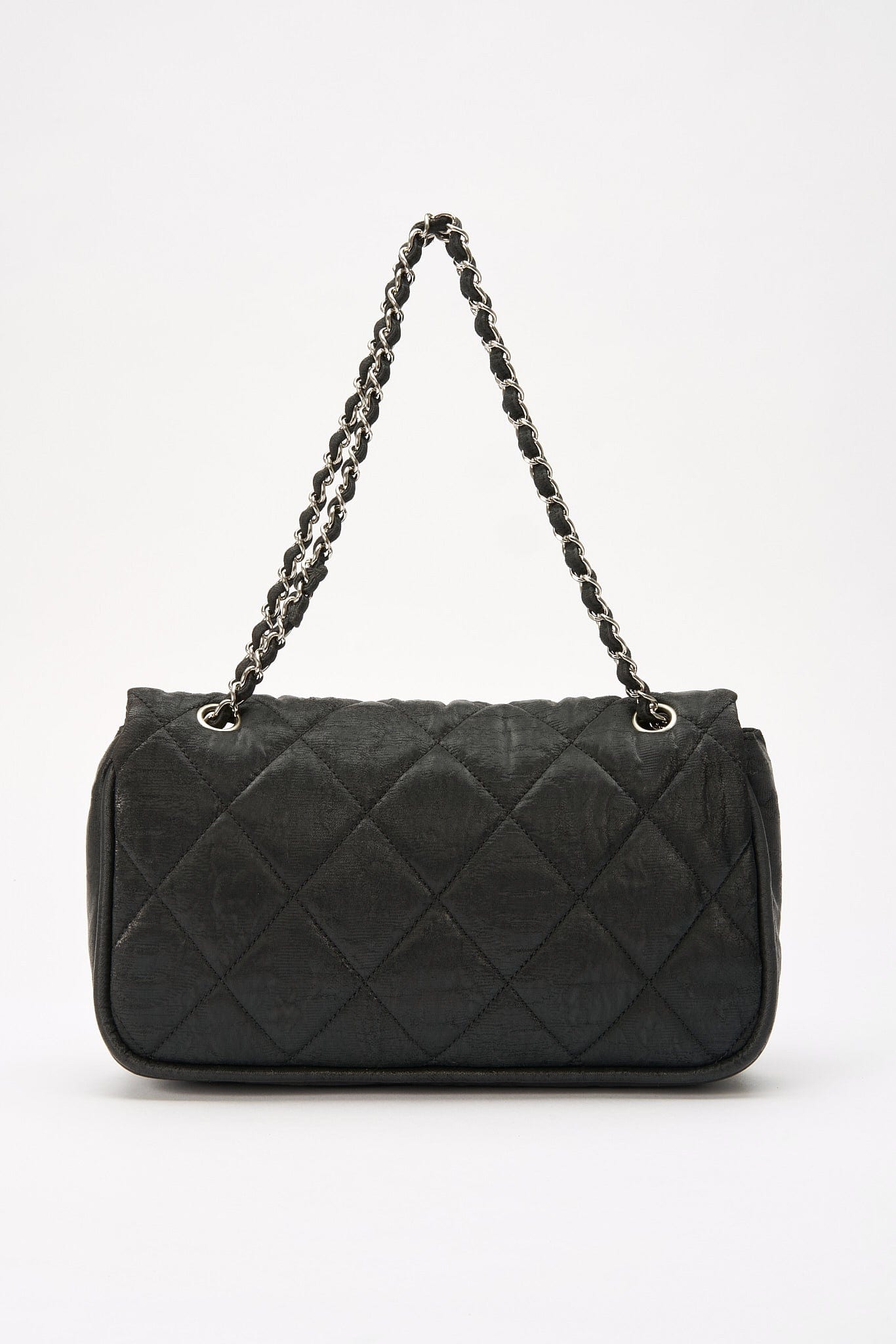 Chanel Black Textured Coated Nylon Single Flap Bag - Black