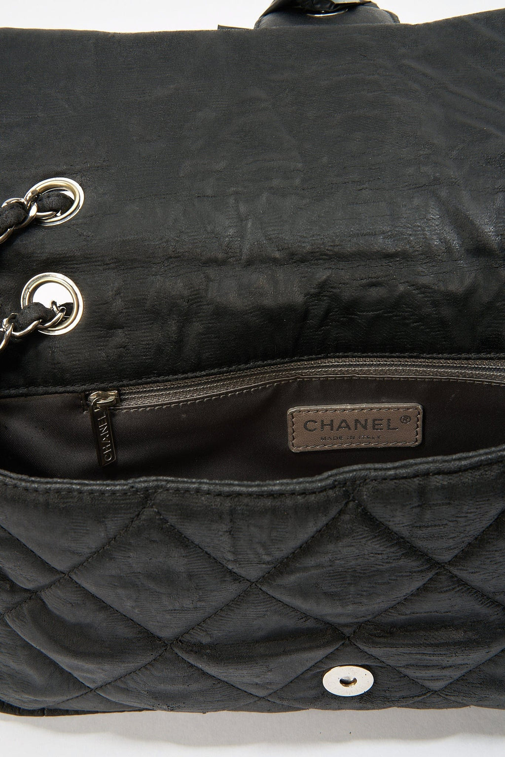 Chanel Black Textured Coated Nylon Single Flap Bag - Black