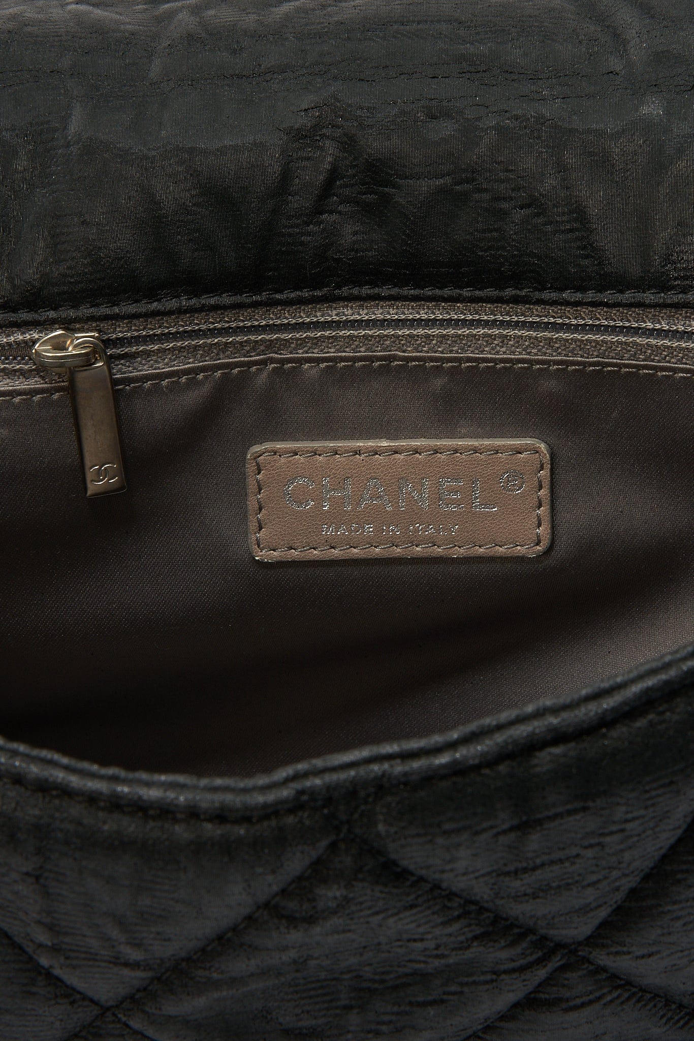 Chanel Black Textured Coated Nylon Single Flap Bag - Black