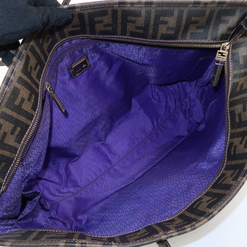 FENDI Zucca Logo Print PVC Tote Bag Brown Black Purple 8BH185