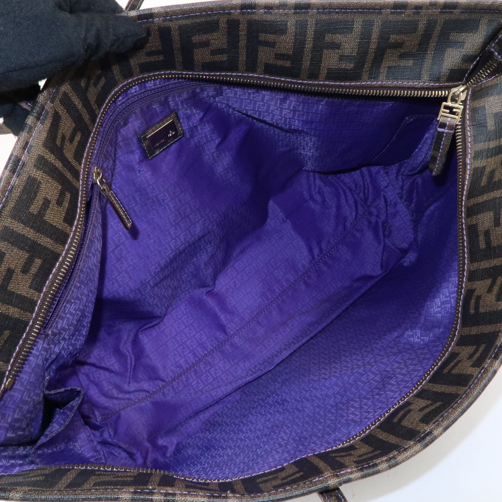FENDI Zucca Logo Print PVC Tote Bag Brown Black Purple 8BH185