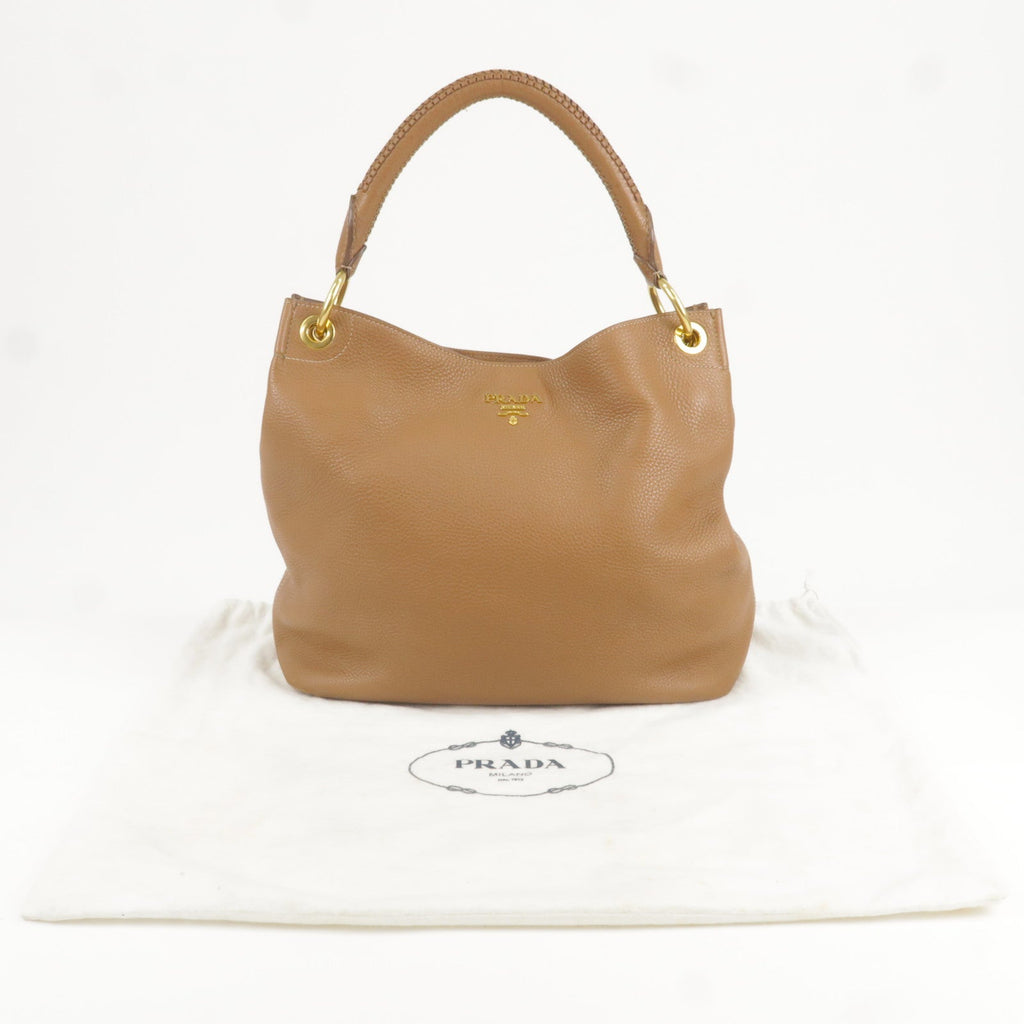 Prada Logo Leather One Shoulder Bag Brown BR4829