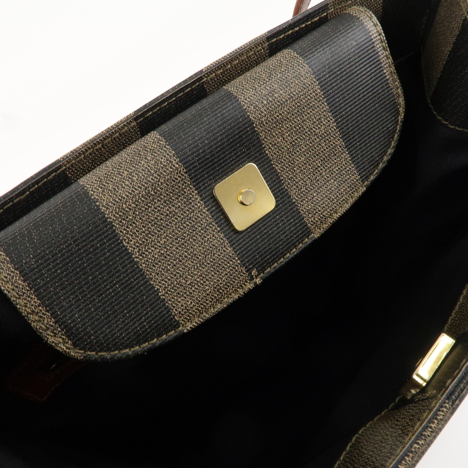 FENDI Pequin PVC Leather Tote Bag Khaki Black Brown