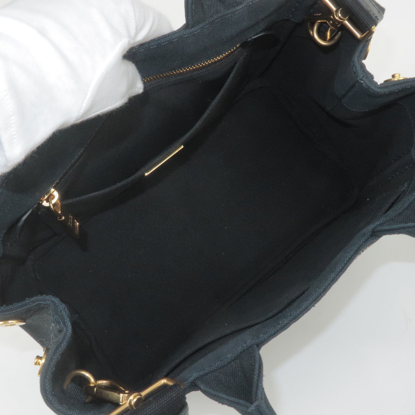 Prada Canapa Mini Canvas 2Way Bag Shoulder Bag Black 1BG439