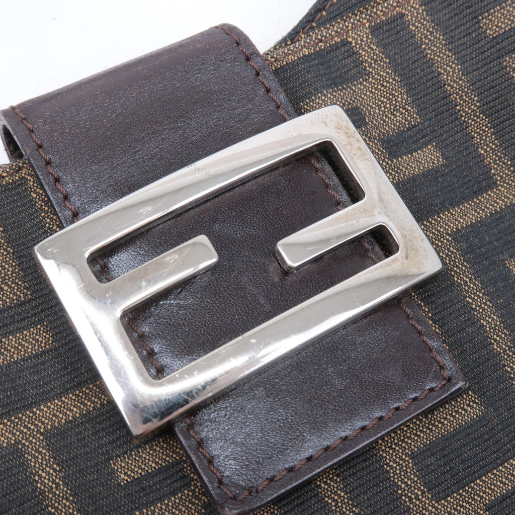 FENDI Zucca Canvas Leather Shoulder Bag Brown Black 26569