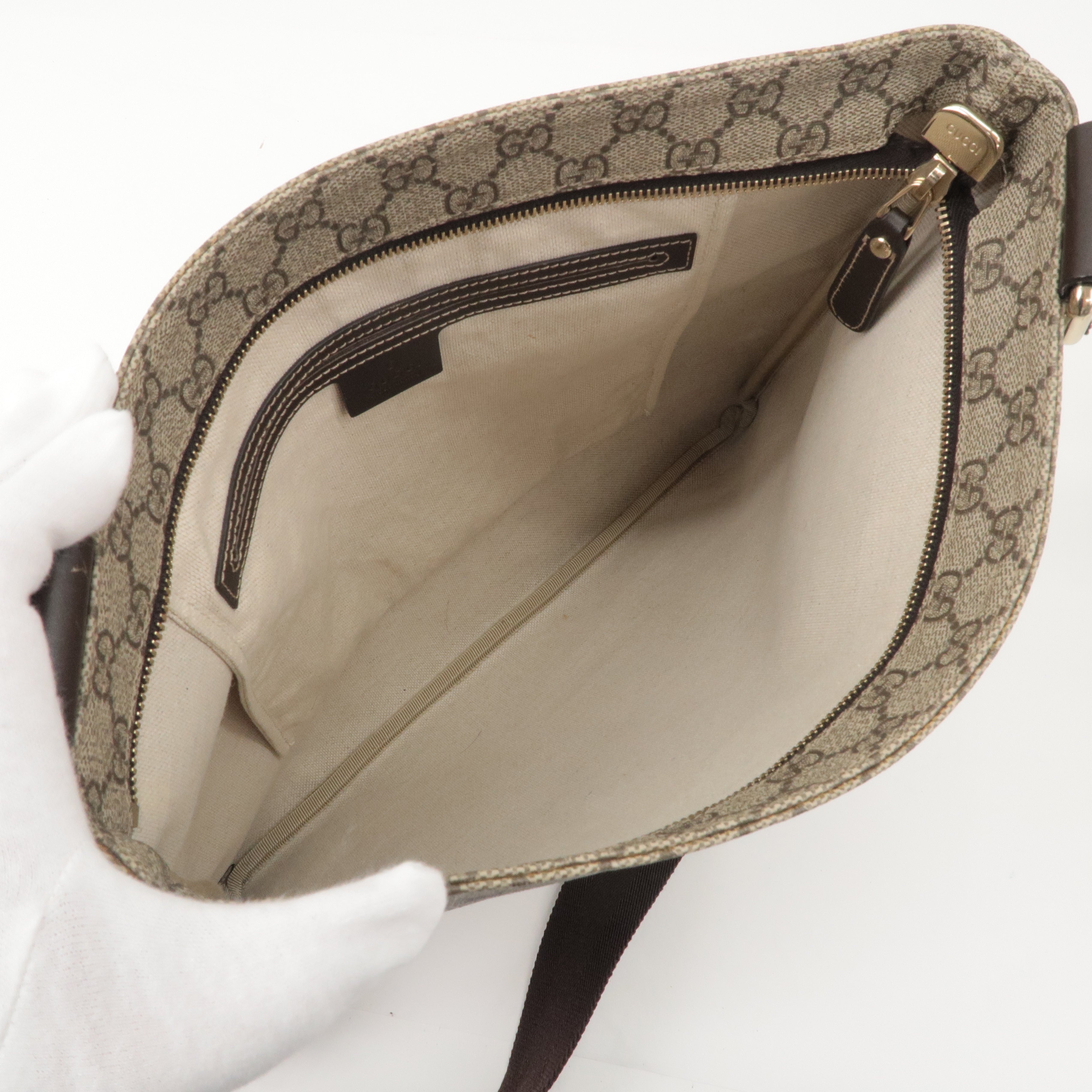 GUCCI GG Supreme Leather Shoulder Bag Beige Brown 201446