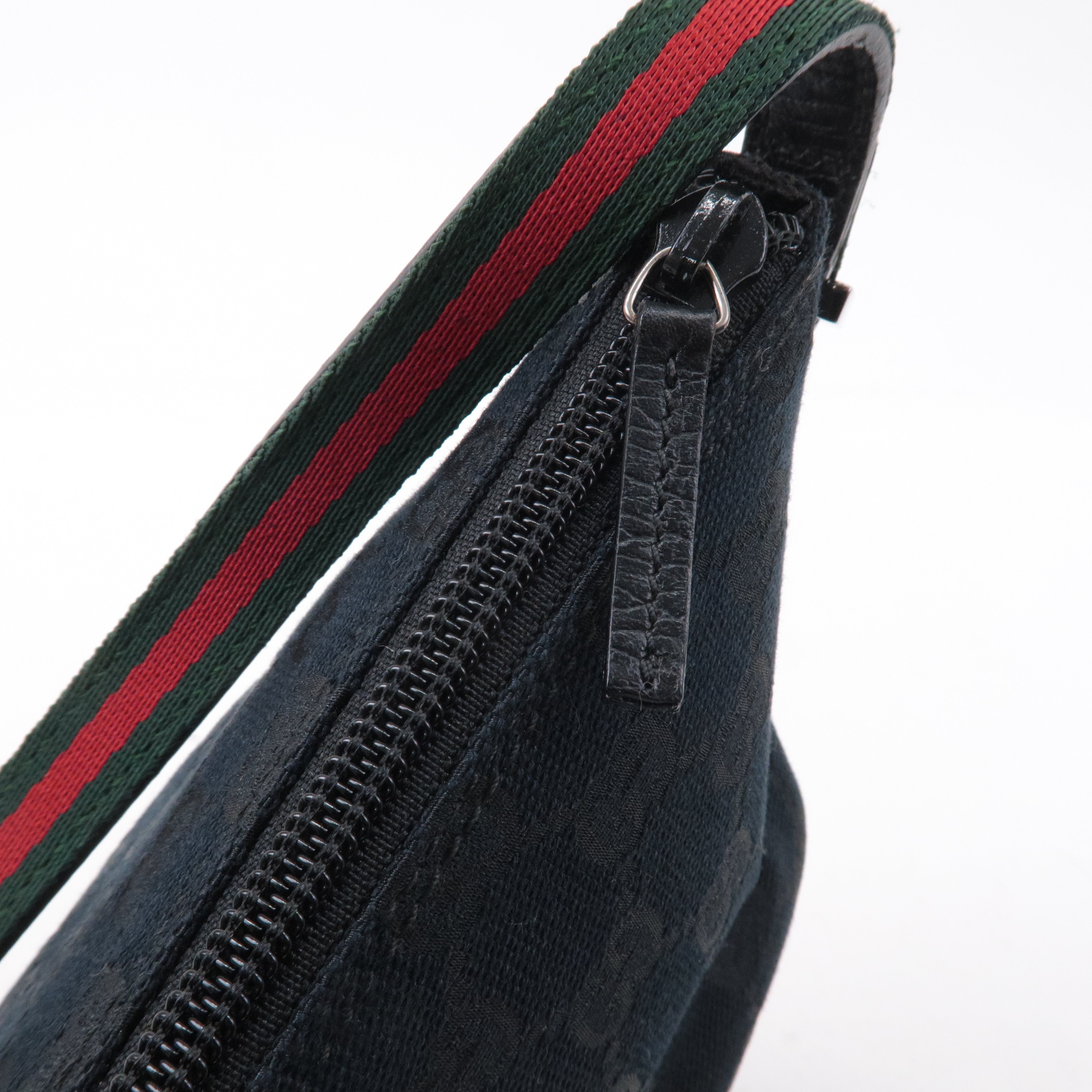 GUCCI Boat Bag Sherry GG Canvas Leather Pouch Black 141809