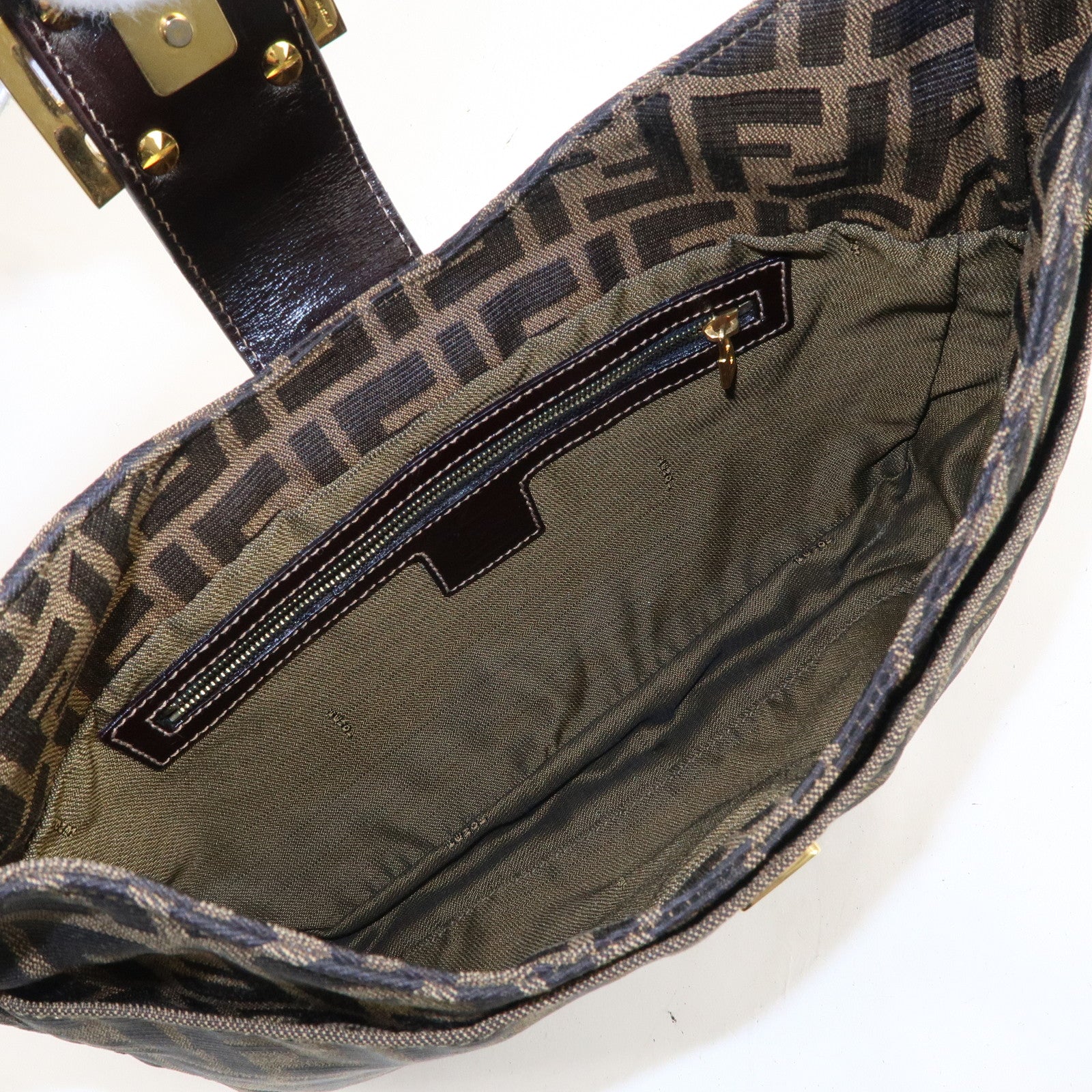 FENDI Zucca Canvas Leather Shoulder Bag Brown Black 26569