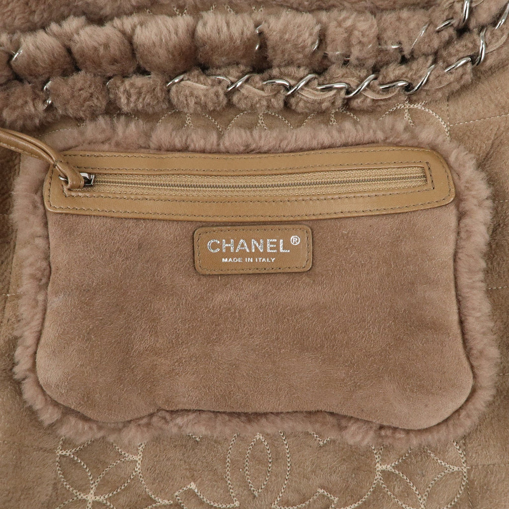 CHANEL Nubuck Fur Leather Shoulder Bag Hand Bag Beige