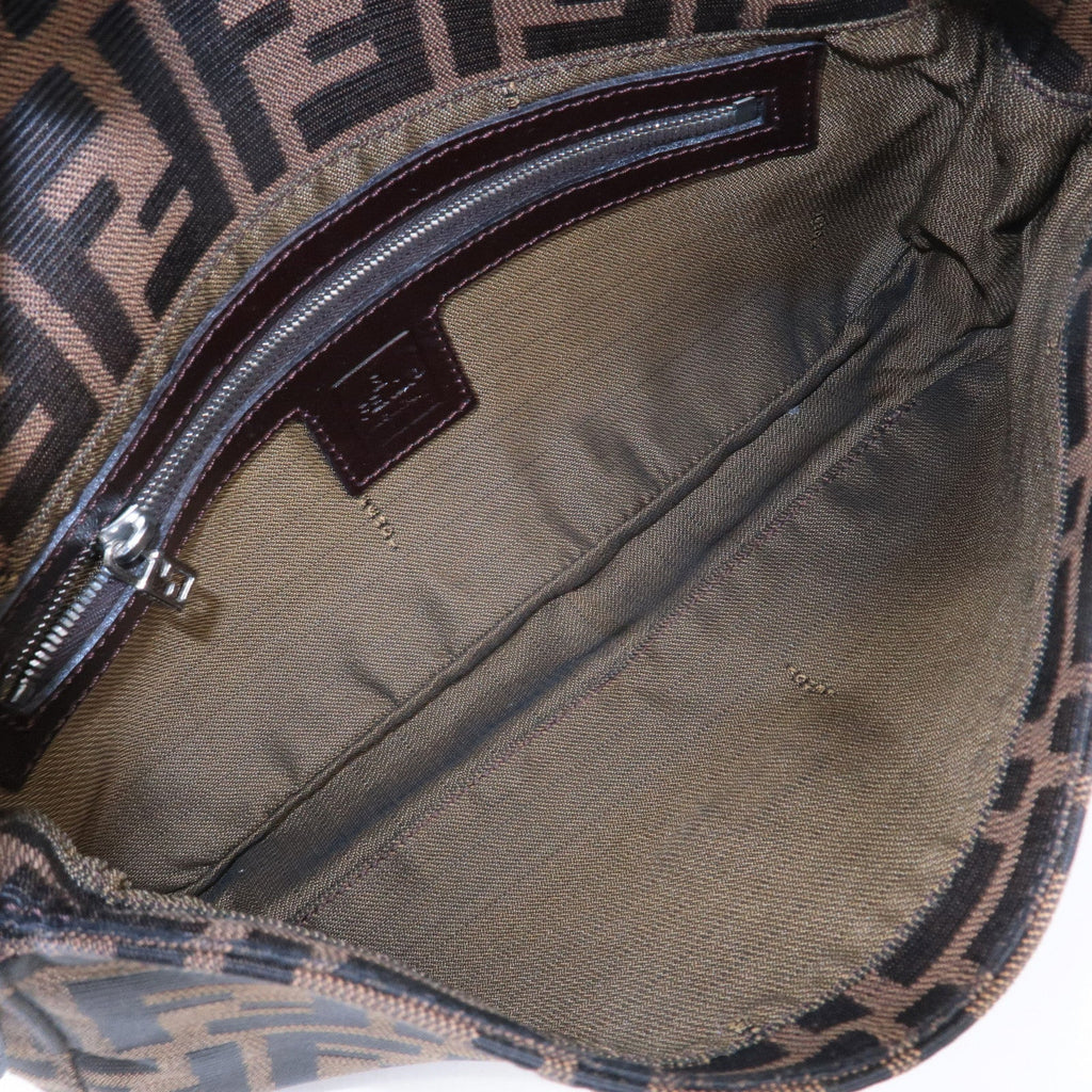 FENDI Mamma Baguette Zucca Canvas Leather Bag Brown 26424