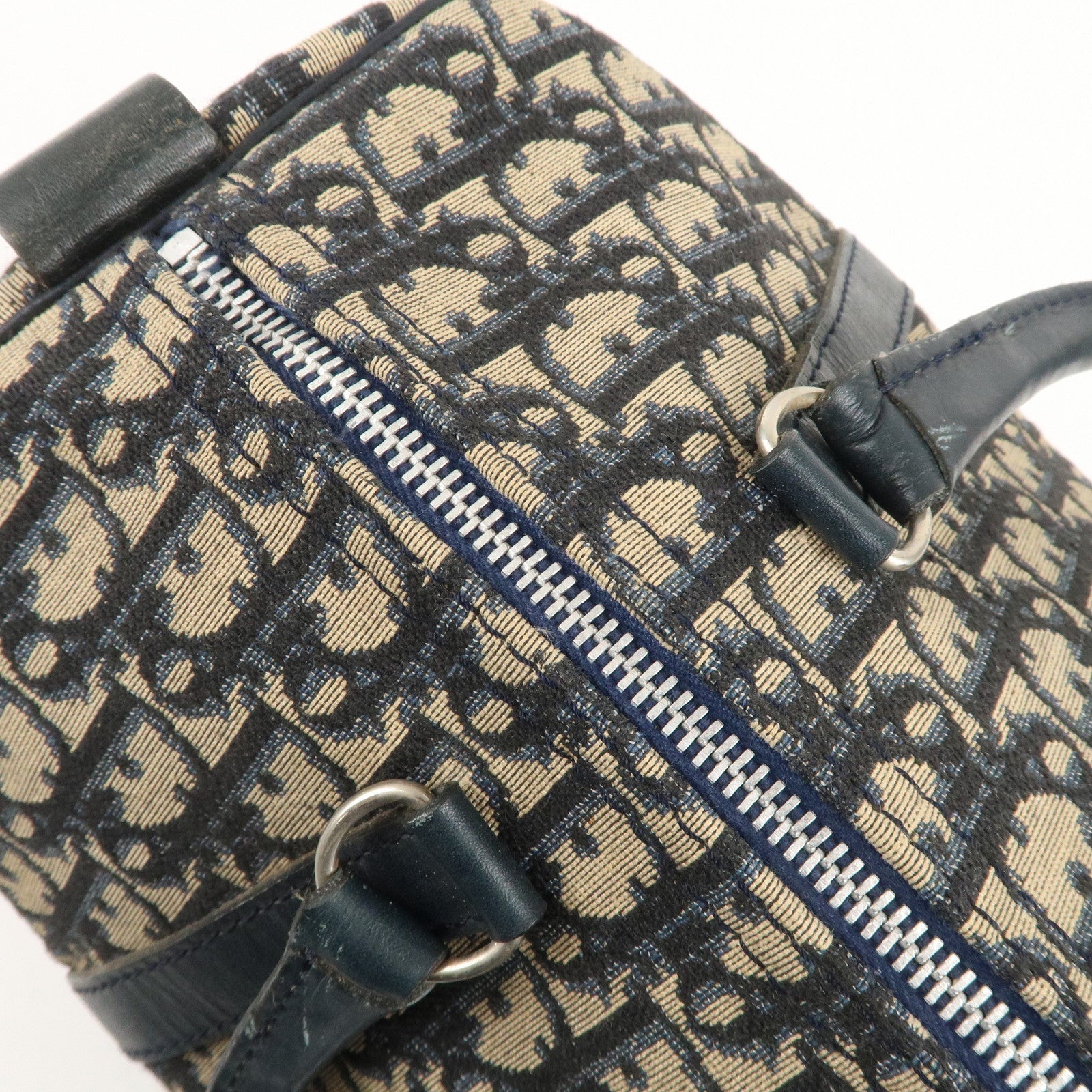 Christian Dior Trotter Canvas Leather Boston Bag Navy