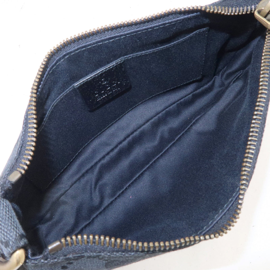 GUCCI GG Canvas Leather Chain Hand Bag Pouch Black 120940