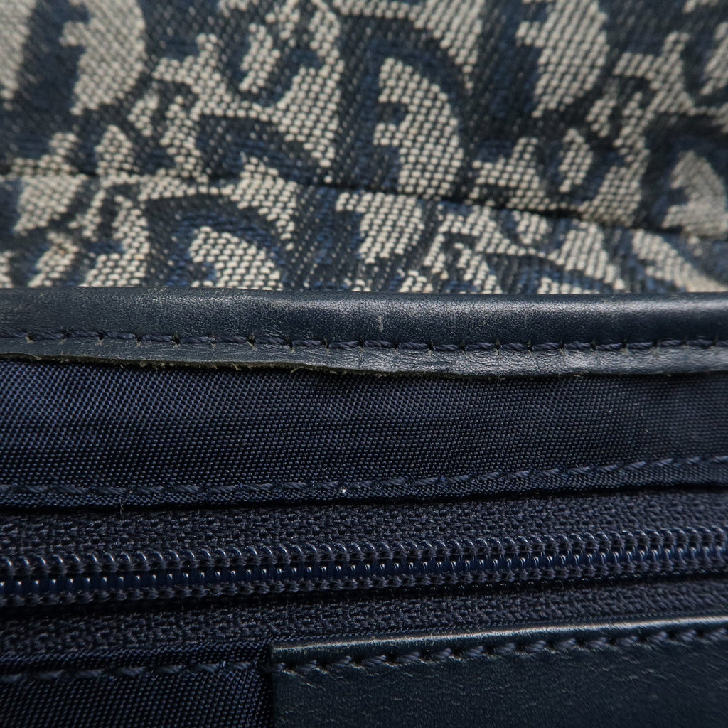 Christian Dior Saddle Bag Trotter Canvas Leather Shoulder Bag Navy