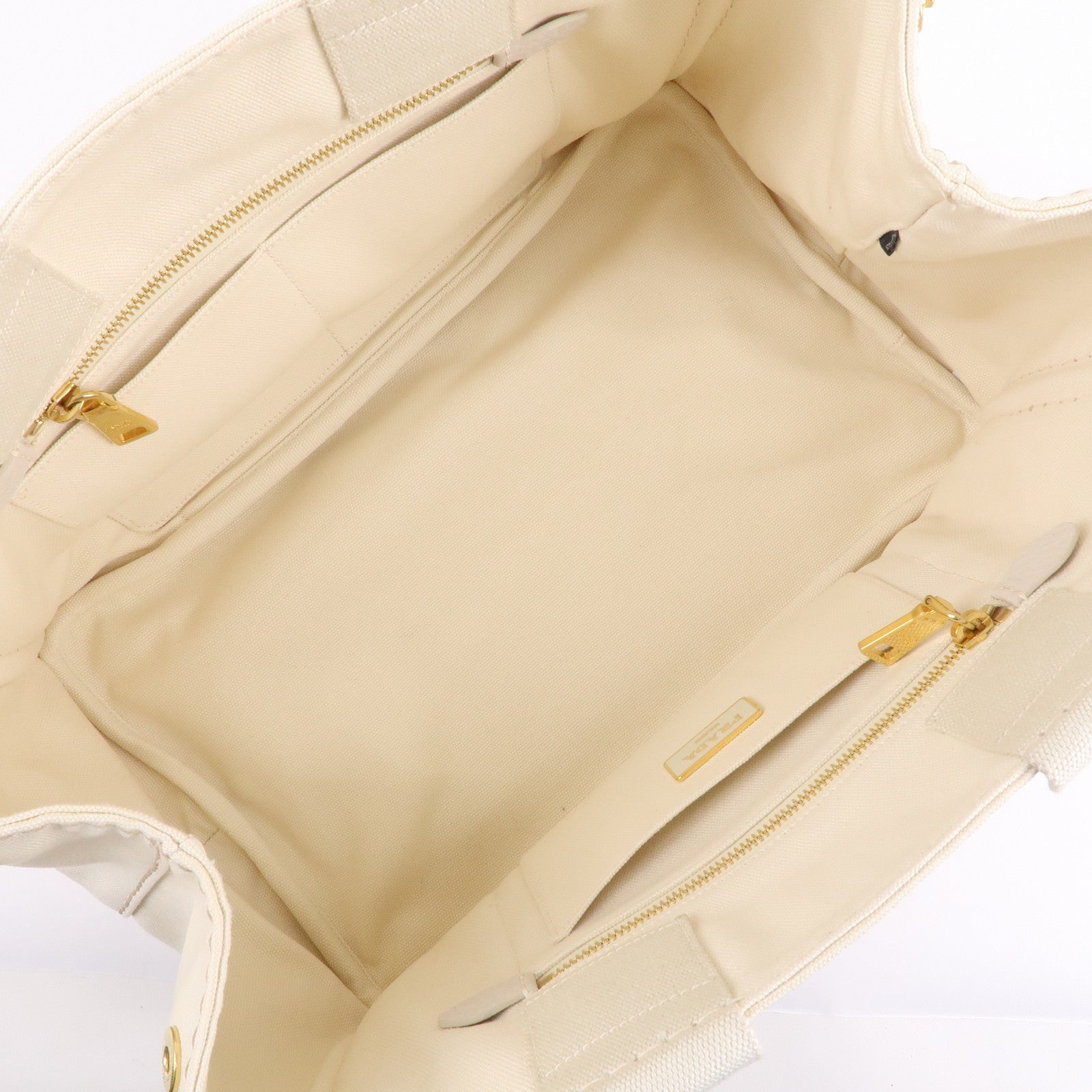 Prada Canapa Canvas Tote Bag Hand Bag Ivory BN1877