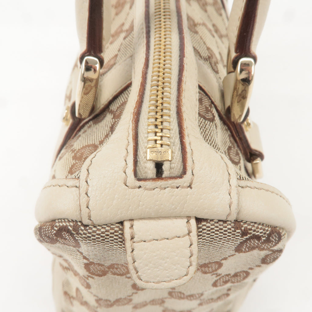 GUCCI Abbey GG Canvas Leather Boston Hand Bag Beige Ivory 130942