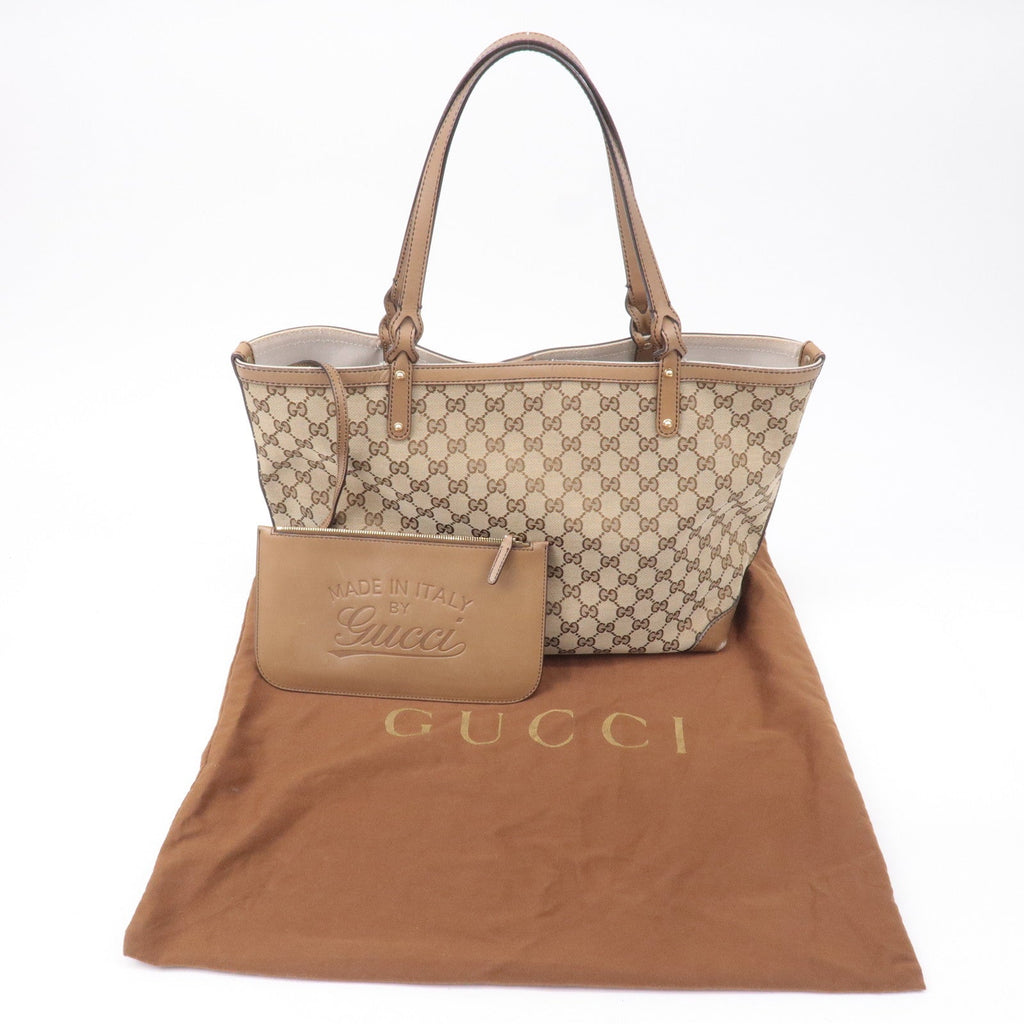 GUCCI GG Canvas Leather Tote Bag Beige Brown 247209