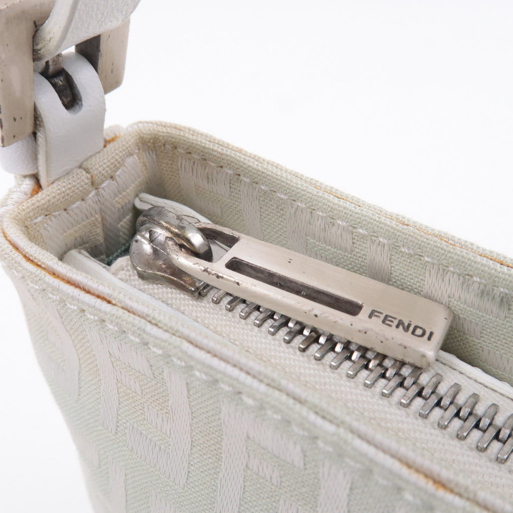 FENDI Zucchino Canvas Leather Hand Bag Mint Green White 8BR041