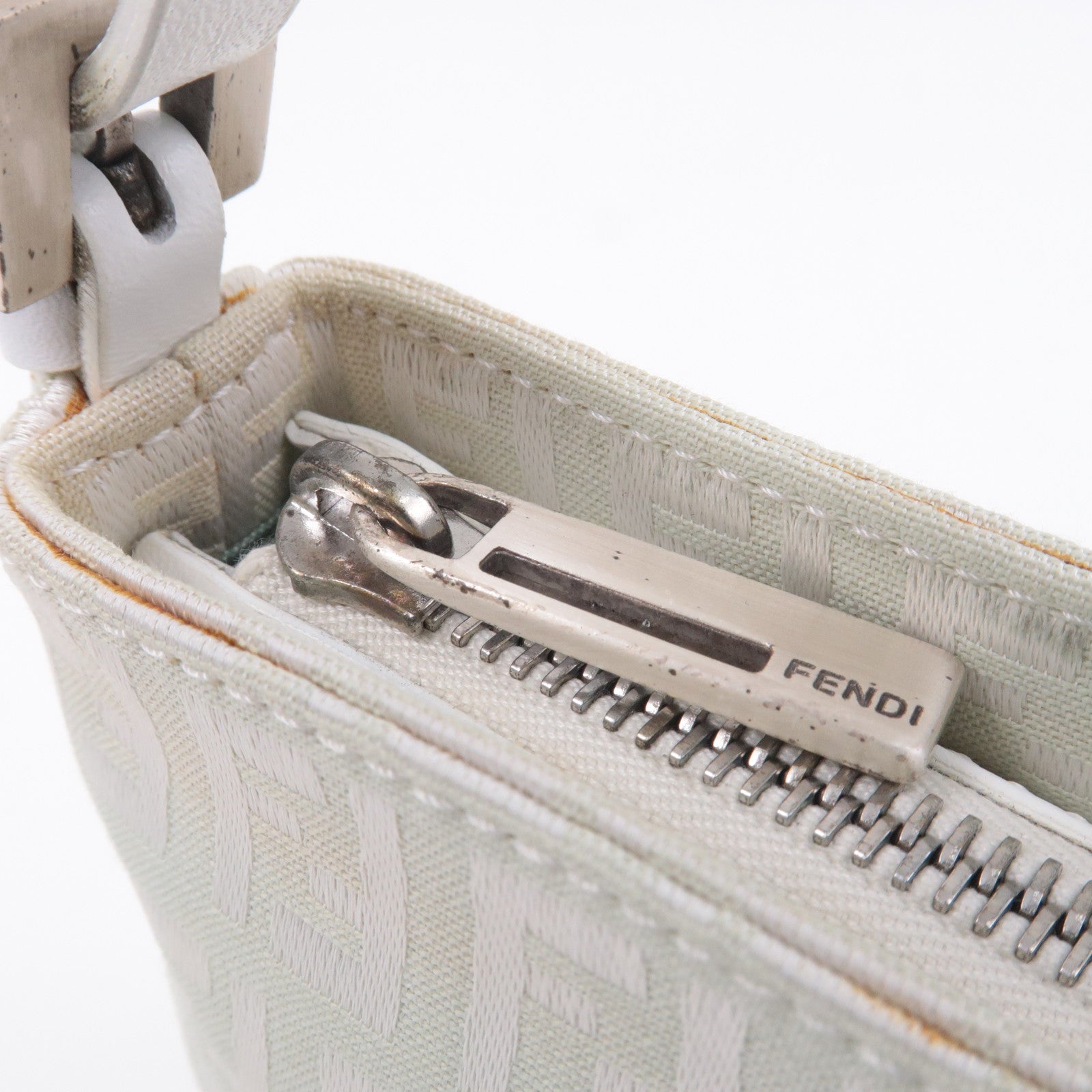 FENDI Zucchino Canvas Leather Hand Bag Mint Green White 8BR041