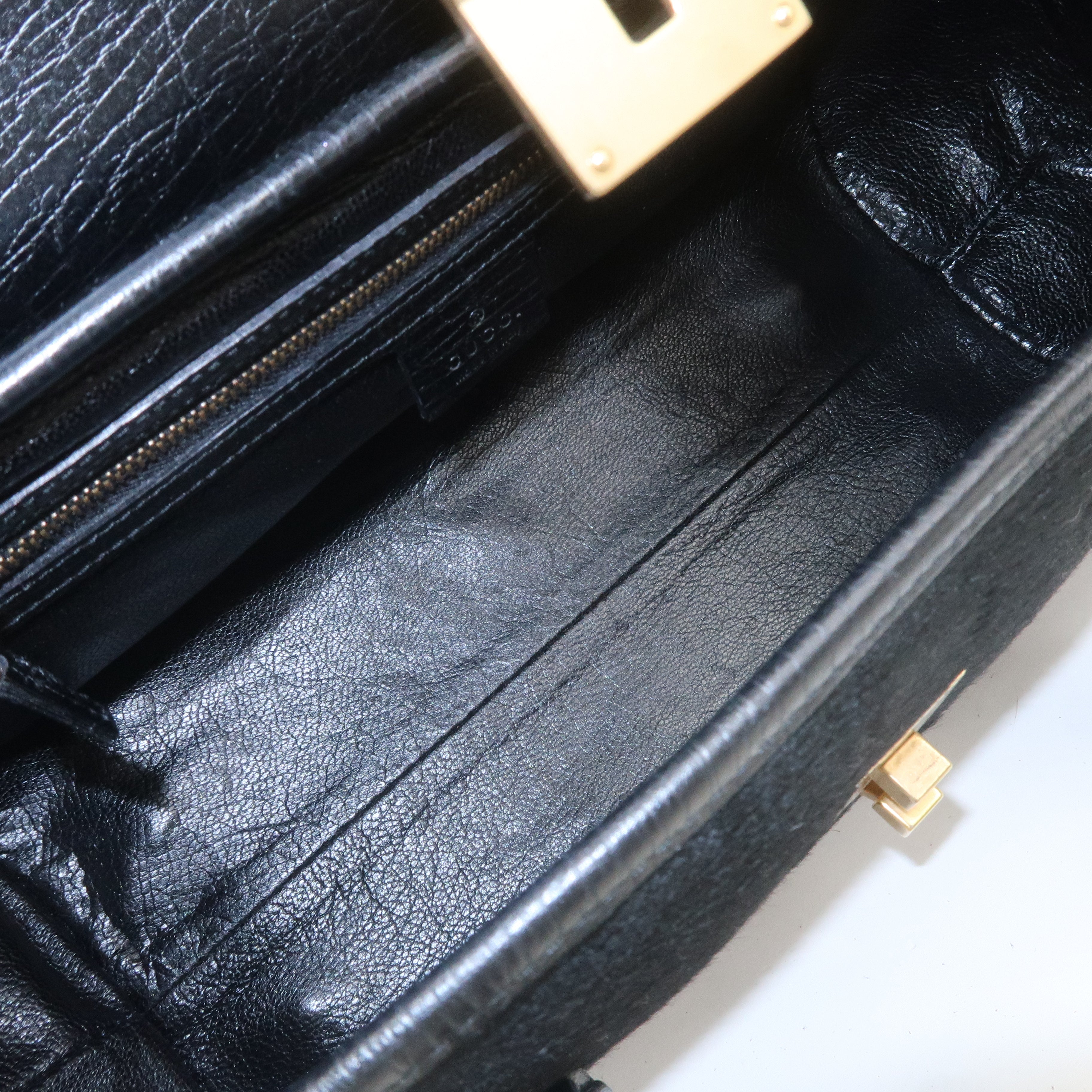 GUCCI Bamboo Leather Unborn Calf Boston Bag Black 114993