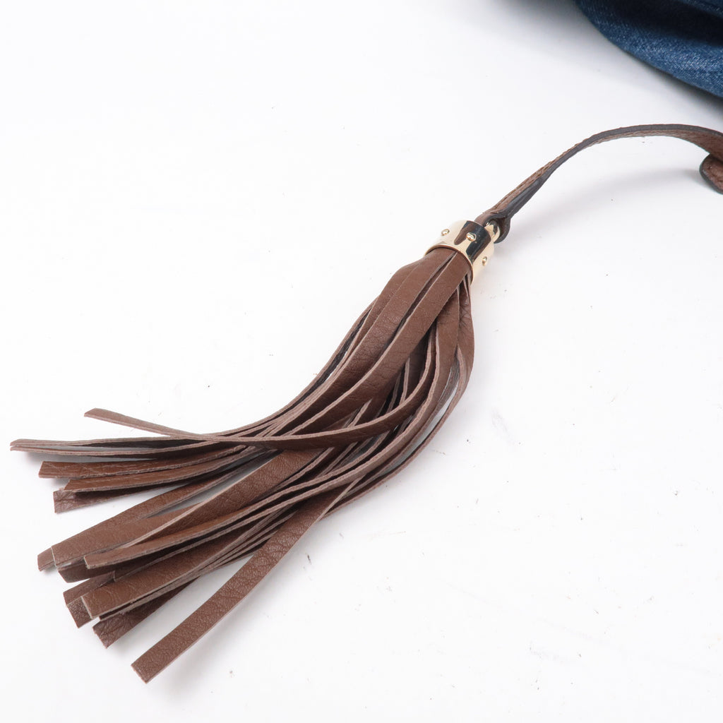GUCCI SOHO Denim Leather Chain Shoulder Bag Blue Brown 308982