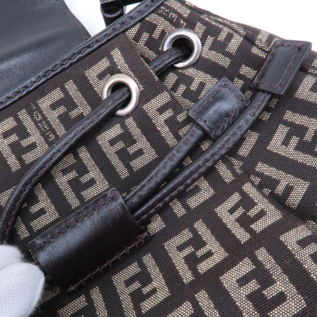 FENDI Zucchino Canvas Leather Shoulder Bag Brown Beige 8BR277