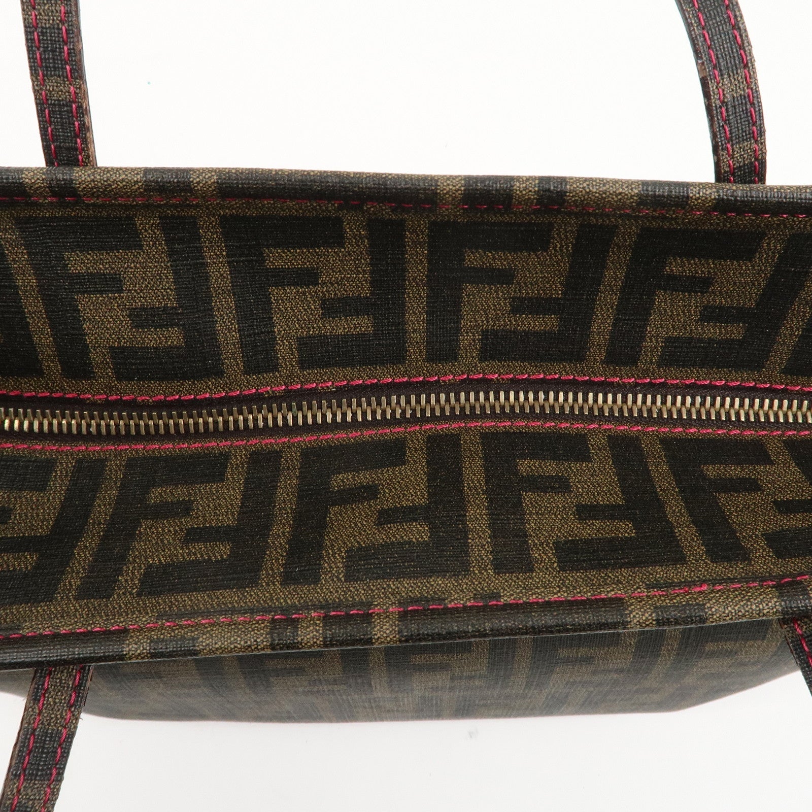 FENDI Zucca Logo Print PVC Tote Bag Brown Black Pink 8BH198