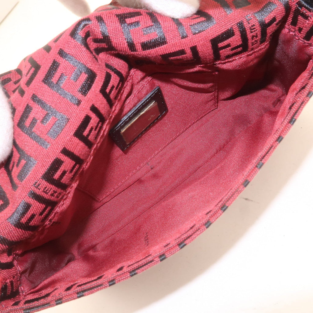 FENDI Mini Mamma Baguette Zucchino Canvas Leather Bag Red 8BK005
