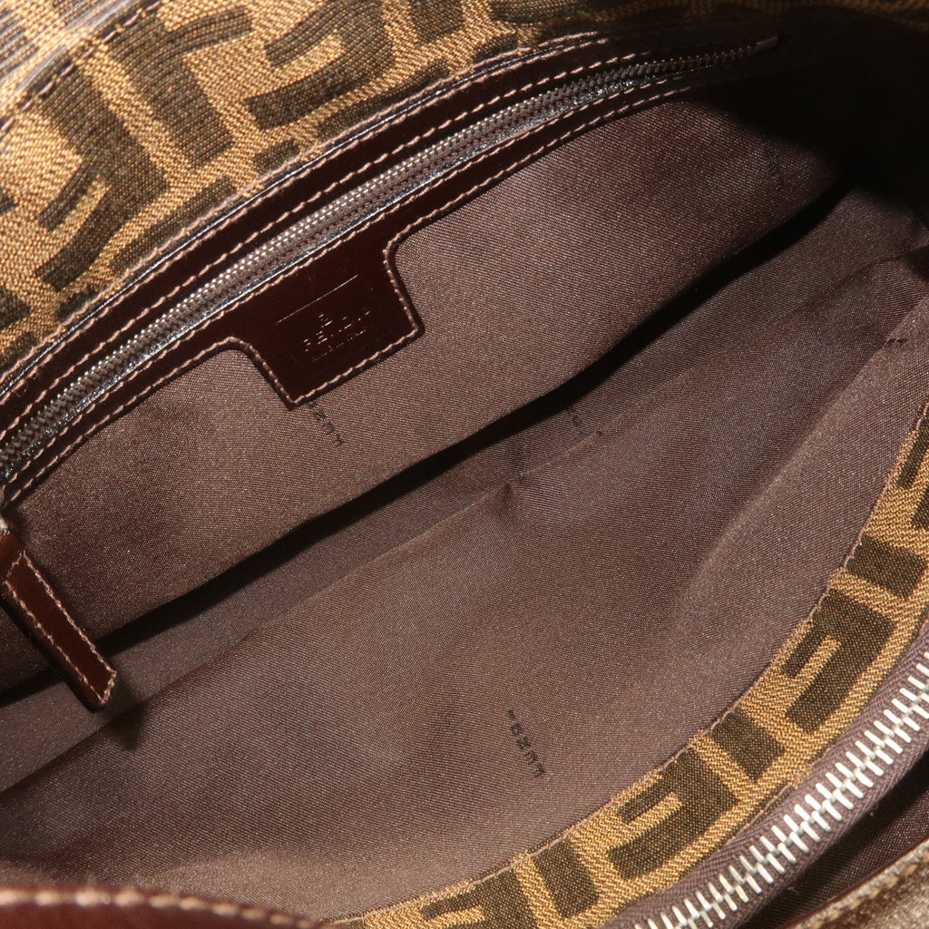 FENDI Zucca Canvas Leather Shoulder Bag Brown Black 16115