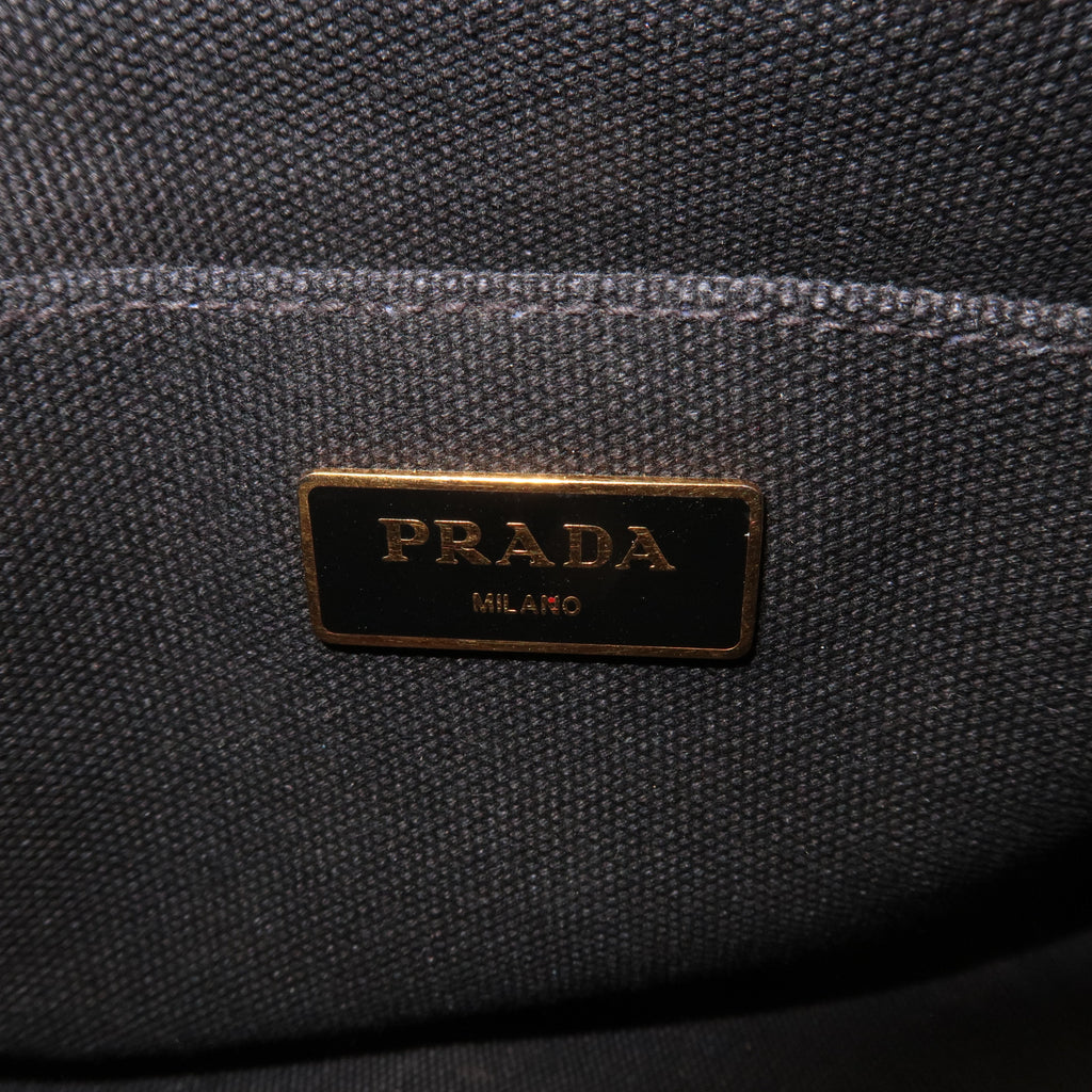 Prada Canapa Mini Canvas Tote Bag Hand Bag Black