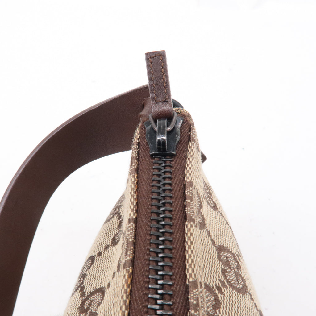 GUCCI GG Canvas Leather Hand Bag Pouch Beige Brown 103399