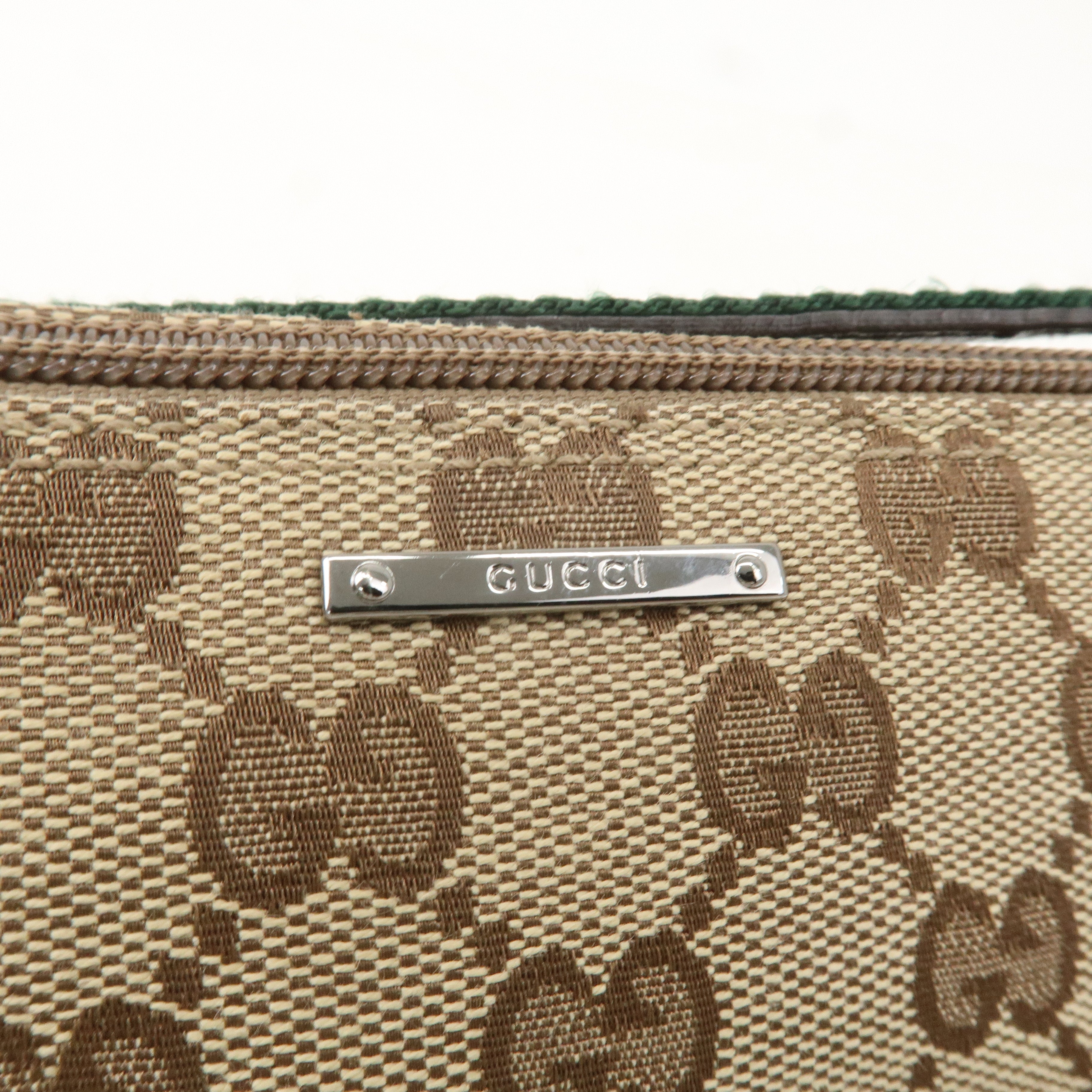 GUCCI Sherry GG Canvas Leather Hand Bag Pouch Beige Brown 141809