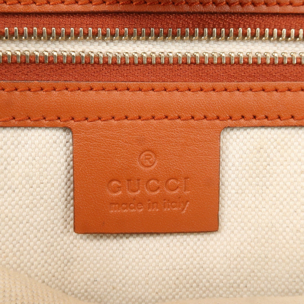 GUCCI Craft Denim Leather Tote Bag Hand Bag Navy Brown 348715