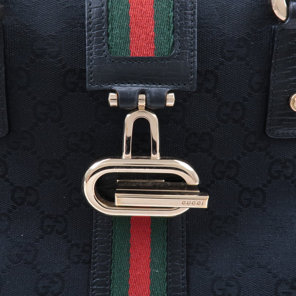GUCCI Sherry GG Canvas Leather Tote Bag Black 130994