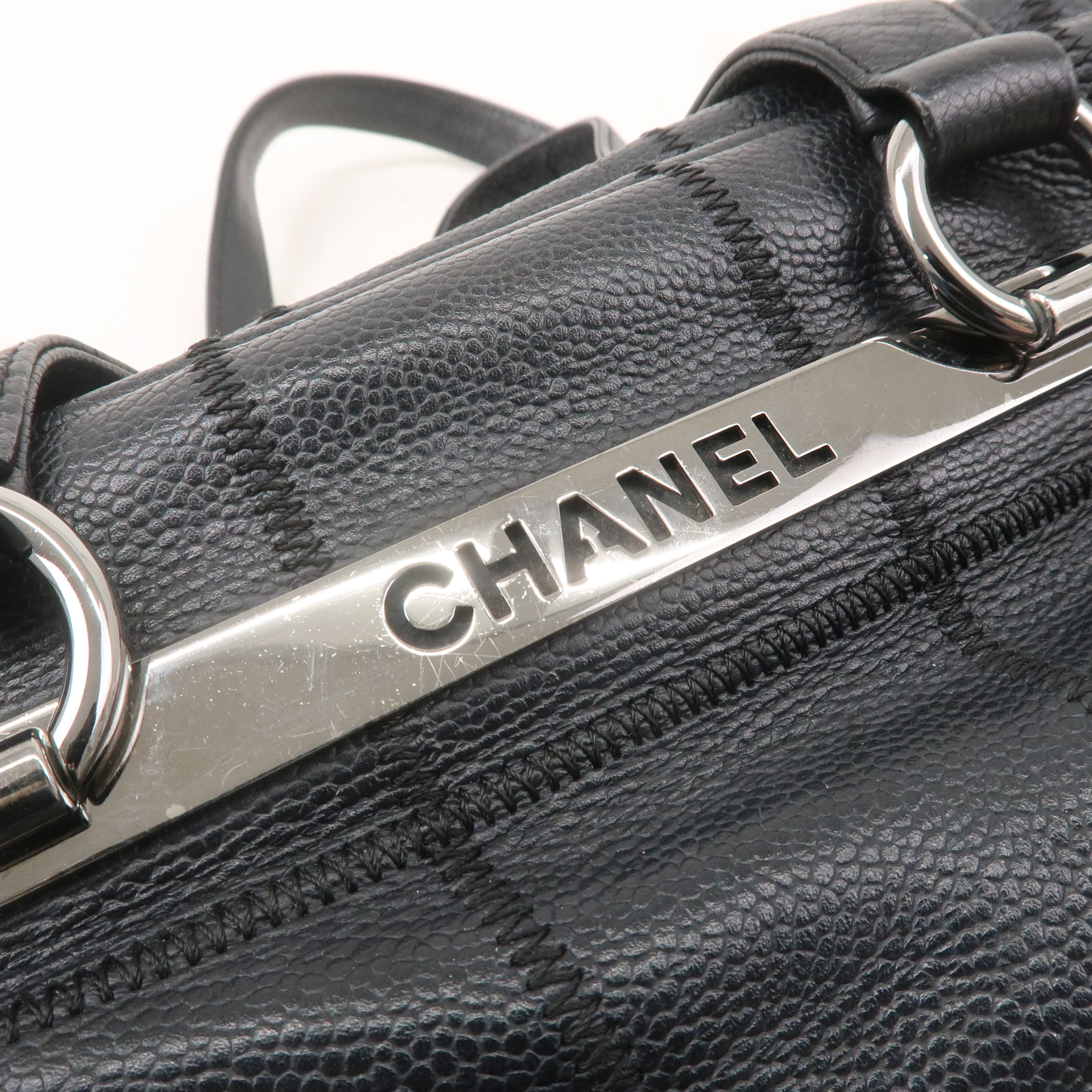 CHANEL Chocolate Bar Caviar Skin Boston Bag Black A26135