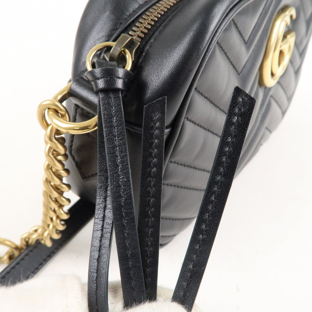 GUCCI GG Marmont Leather Chain Shoulder Bag Crossbody Black 447632