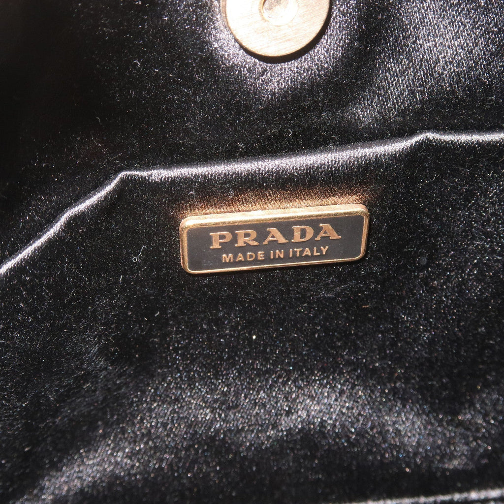 Prada Logo Nylon Leather Chain Shoulder Bag Purse Black BR0104