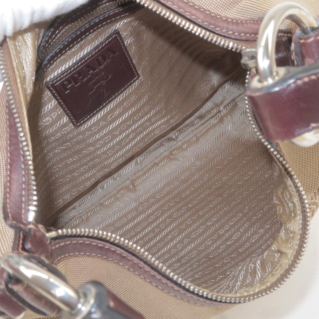 Prada Logo Jacquard Leather Shoulder Bag Beige Brown