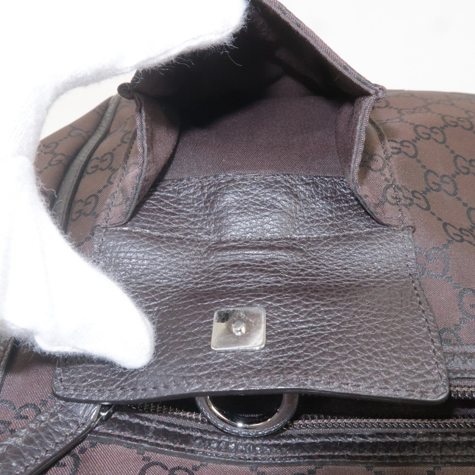 GUCCI GG Canvas Leather Tote Bag Shoulder Bag Dark Brown 268639