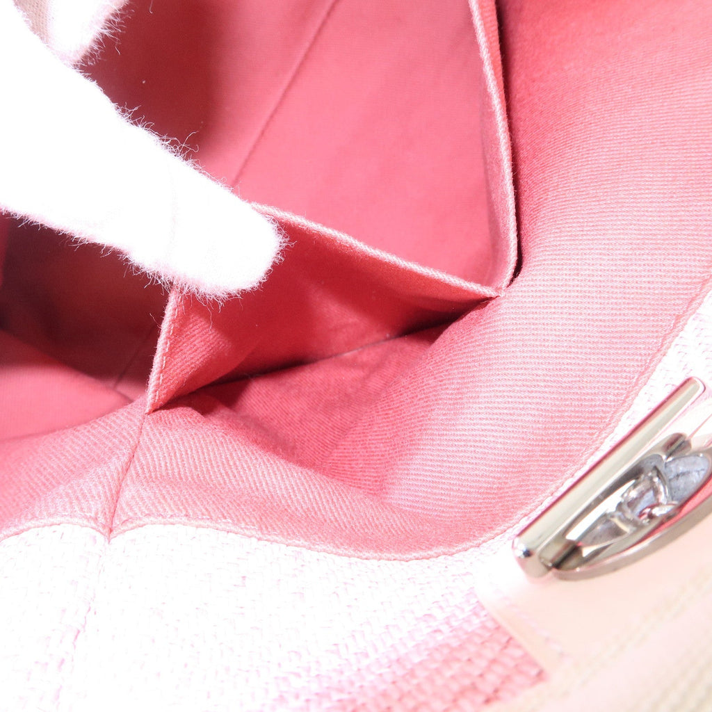 CHANEL Deauville MM Straw Leather Chain Tote Bag Pink A67001